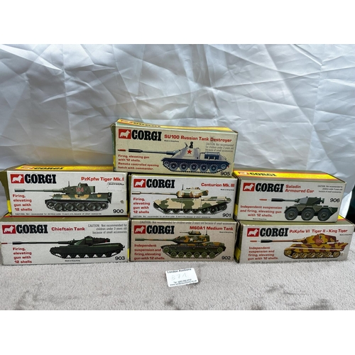 37A - Group of 7 M & B Corgi Tanks-900, 901, 902, 903, 904, 905, 906