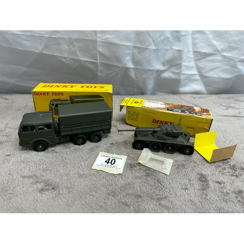 40 - French Dinky 818 Berliet All Terrain Truck & a 827 Panhard Armoured Car with Sealed Antenna