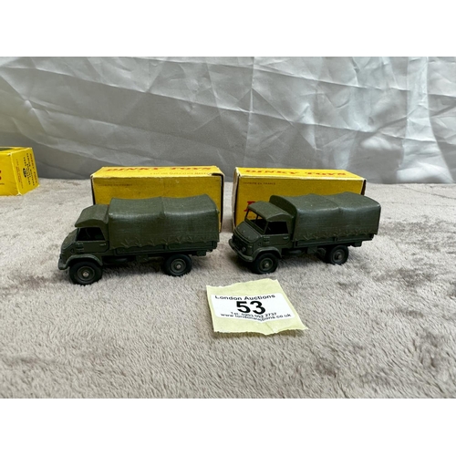 53 - Pair of French Dinky 821 Mercedes Unimog Trucks Mint & Boxed (Boxes fair)