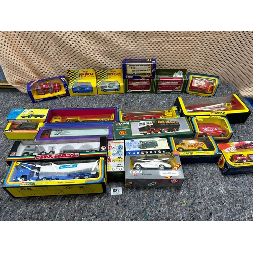 682 - Good Collection of Mint & Boxed Cars and Vehicles incl. Corgi, Maisto, Harrods etc