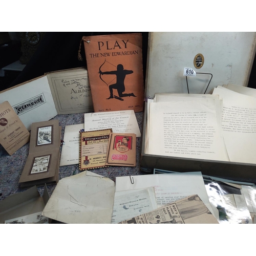 610 - Interesting Lot to include. Ephemera, Old Photographs, Diaries, Sketch Books etc