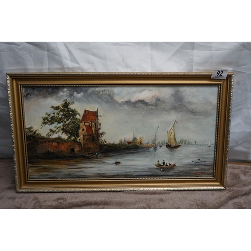 92 - Dutch River Scene-PJ Flowers-Oil on Board