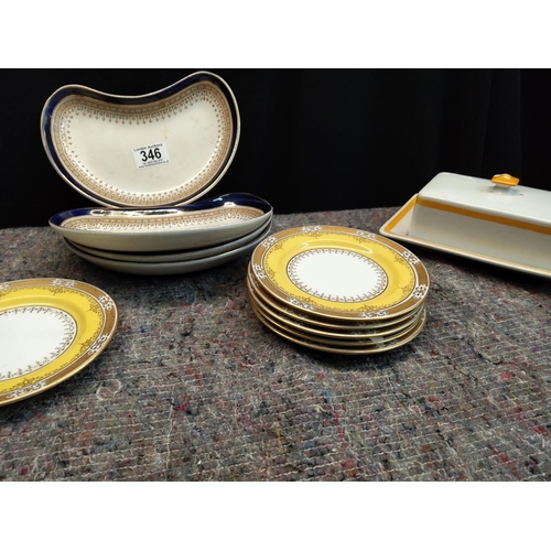 346 - Mixed Lot to included Shelley Butter Dish, 6 Coalport Saucers for Higgins & Seiter, Royal Worcester ... 