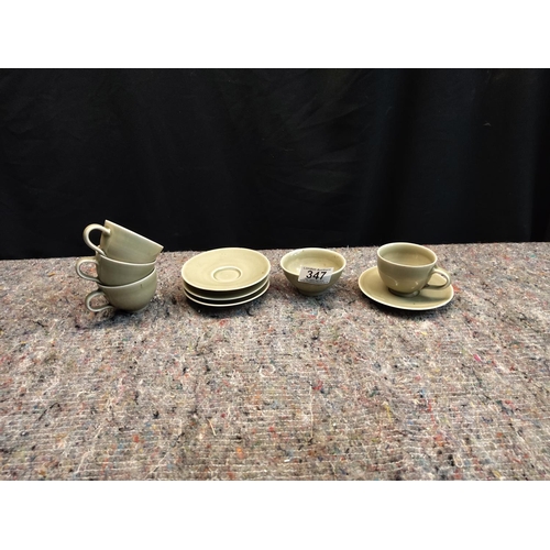 347 - Set of 4 Mid Century Studio Pottery Espresso Cup & Saucers by Harry & May Davis`