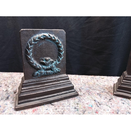 387 - Pair of Vintage Cast Iron Book Ends with Wreath Decoration