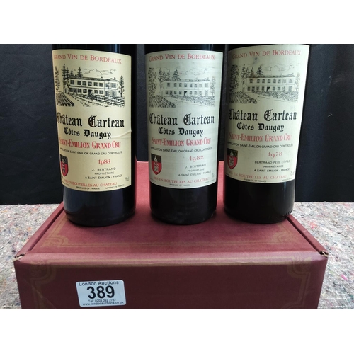 389 - 3 Vintage Bottles of Château Carteau Cotes Daugay