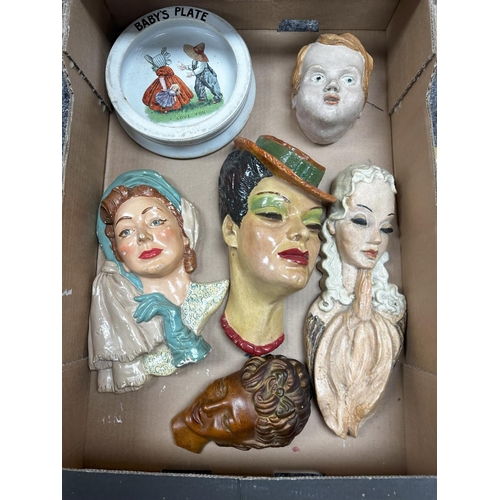 705 - Lot of Deco Wall Masks and a Terracotta Dolls Head