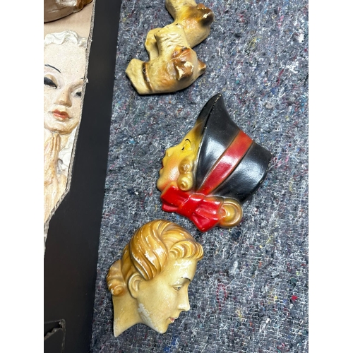 705 - Lot of Deco Wall Masks and a Terracotta Dolls Head