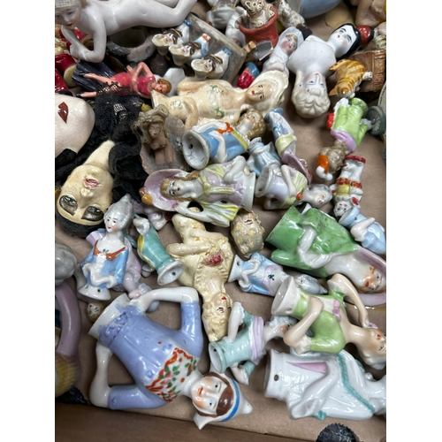 706 - Good Mixed Lot to contain a collection of Art Deco Pin Cushions, Various Miniatures, Bisque Deco Lad... 