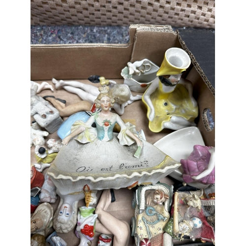 706 - Good Mixed Lot to contain a collection of Art Deco Pin Cushions, Various Miniatures, Bisque Deco Lad... 