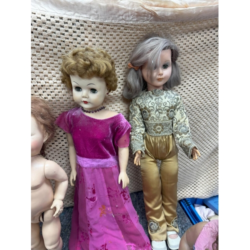 709 - Box of Vintage Jointed Dolls incl. Wilkinson & Gross Cinderella, Pedigree Dolls,  Semco etc