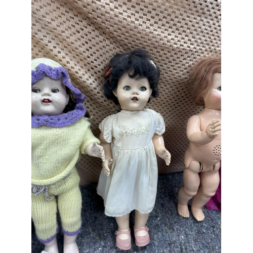 709 - Box of Vintage Jointed Dolls incl. Wilkinson & Gross Cinderella, Pedigree Dolls,  Semco etc