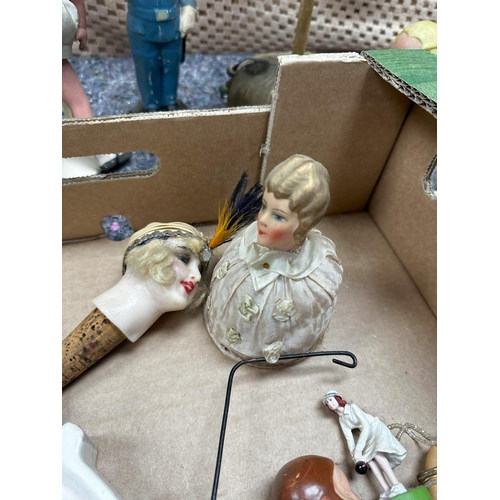 731 - Good Lot of Vintage Dolls and other various items inc Lime Stone carving Art Deco Miniatures Etc