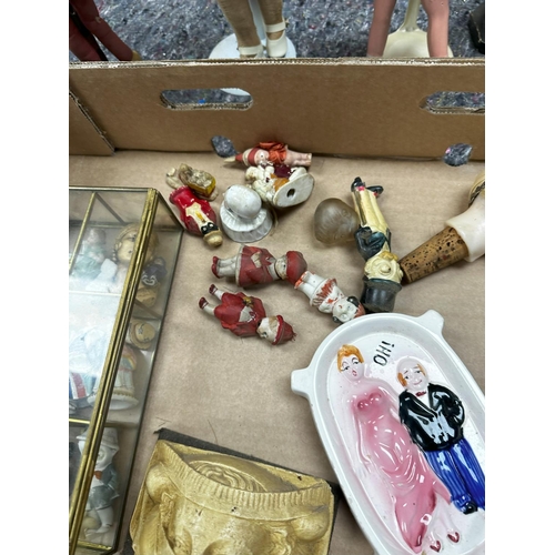 731 - Good Lot of Vintage Dolls and other various items inc Lime Stone carving Art Deco Miniatures Etc