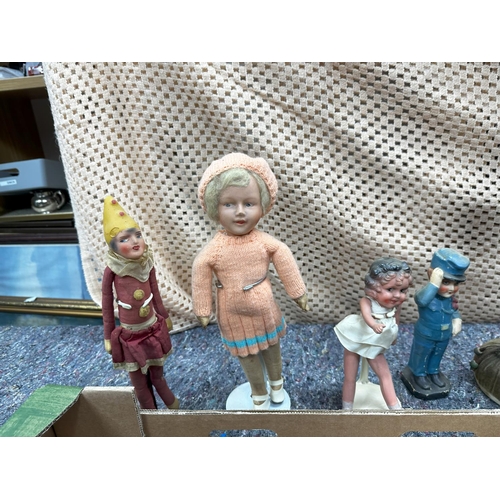 731 - Good Lot of Vintage Dolls and other various items inc Lime Stone carving Art Deco Miniatures Etc