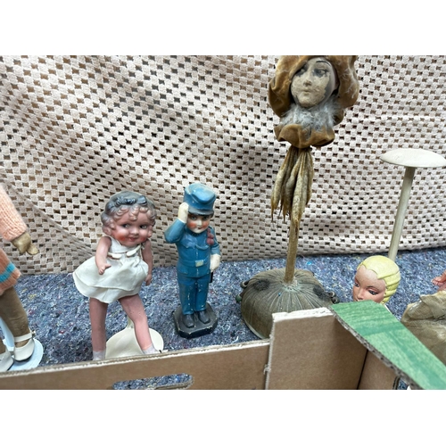 731 - Good Lot of Vintage Dolls and other various items inc Lime Stone carving Art Deco Miniatures Etc