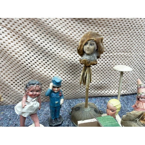 731 - Good Lot of Vintage Dolls and other various items inc Lime Stone carving Art Deco Miniatures Etc