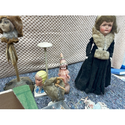 731 - Good Lot of Vintage Dolls and other various items inc Lime Stone carving Art Deco Miniatures Etc