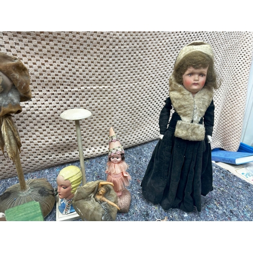 731 - Good Lot of Vintage Dolls and other various items inc Lime Stone carving Art Deco Miniatures Etc