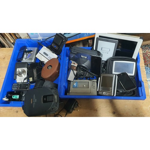 30 - 2x trays of mixed small electricals including Mobile phones, Walkmans, tablets, cameras, kindle etc.