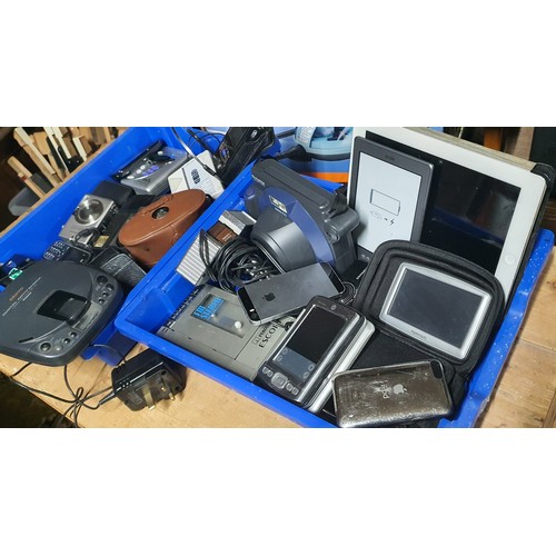 30 - 2x trays of mixed small electricals including Mobile phones, Walkmans, tablets, cameras, kindle etc.