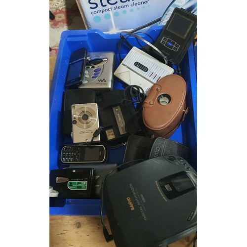 30 - 2x trays of mixed small electricals including Mobile phones, Walkmans, tablets, cameras, kindle etc.