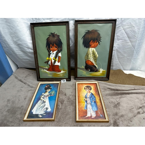 104 - Pair of Vintage Kitsche Oil Paintings in the Style of Michel Thomas plus a pair of Dallas Simpson Pr... 