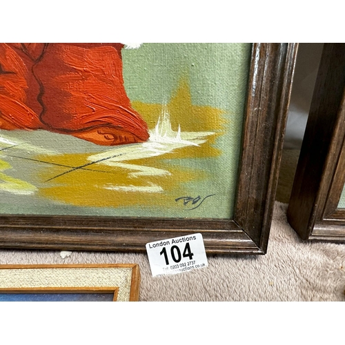 104 - Pair of Vintage Kitsche Oil Paintings in the Style of Michel Thomas plus a pair of Dallas Simpson Pr... 