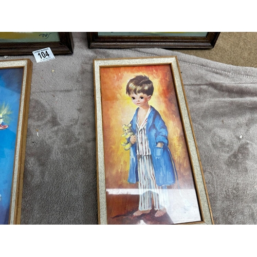 104 - Pair of Vintage Kitsche Oil Paintings in the Style of Michel Thomas plus a pair of Dallas Simpson Pr... 