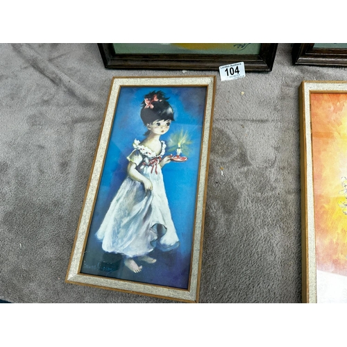 104 - Pair of Vintage Kitsche Oil Paintings in the Style of Michel Thomas plus a pair of Dallas Simpson Pr... 