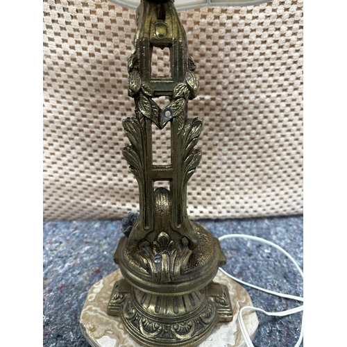 856 - Good Quality Heavy Brass/Marble Lamp with Shade