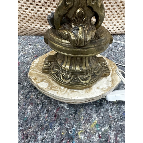 856 - Good Quality Heavy Brass/Marble Lamp with Shade