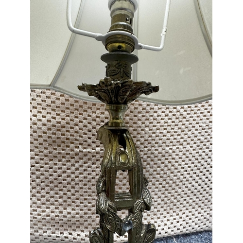 856 - Good Quality Heavy Brass/Marble Lamp with Shade