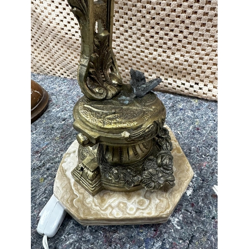 856 - Good Quality Heavy Brass/Marble Lamp with Shade