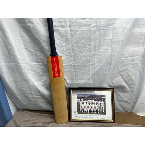 99 - England Cricket Print & a Signed Cricket Bat from the 1989 Australian Tour