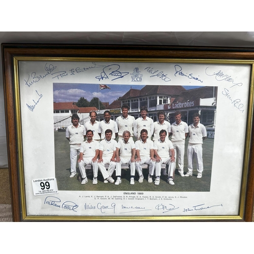 99 - England Cricket Print & a Signed Cricket Bat from the 1989 Australian Tour