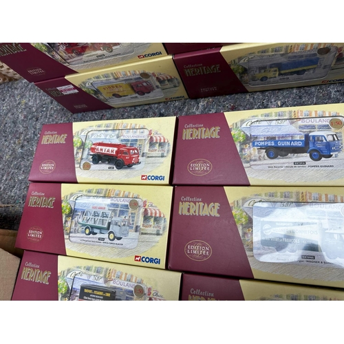 675 - Box Containing 15 New and Boxed Corgi Heritage Ltd Edition French Diecast Vehicles