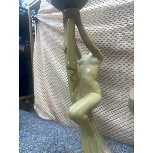 694 - Art Deco Figural Lamp of a Nude Lady Holding a Globe Shade & Another Plastic Lamp