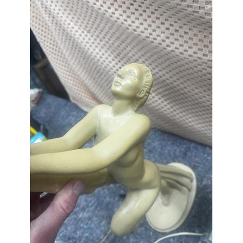 694 - Art Deco Figural Lamp of a Nude Lady Holding a Globe Shade & Another Plastic Lamp