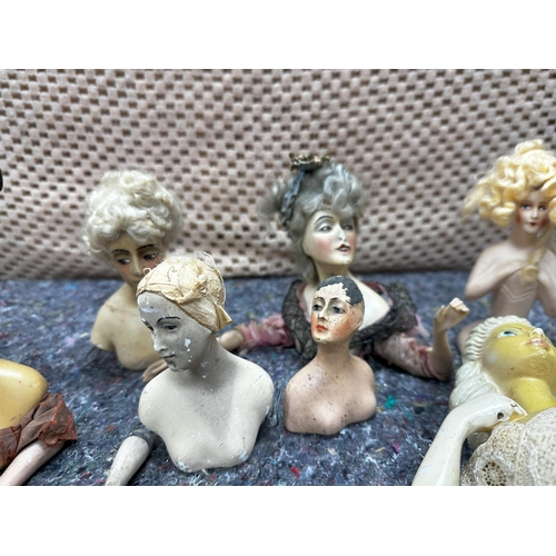 719 - Lot of Antique 1920s Chalkware Half Dolls etc