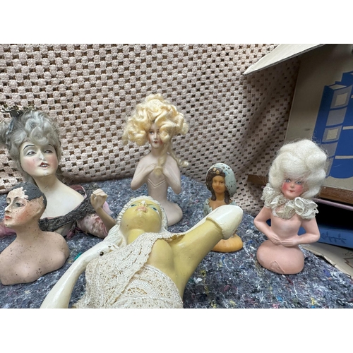 719 - Lot of Antique 1920s Chalkware Half Dolls etc