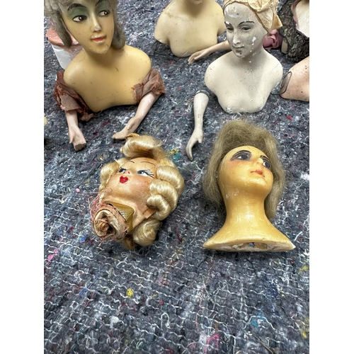 719 - Lot of Antique 1920s Chalkware Half Dolls etc