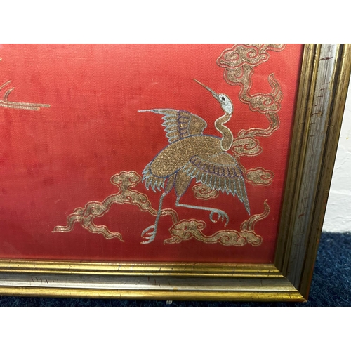 828 - Antique Framed Chinese Embroidered Silk Wall Panel 40cm x 86cm