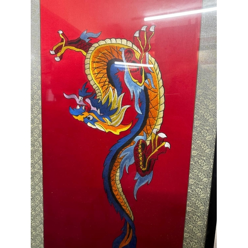 829 - Antique Framed Chinese Embroidered Dragon Silk Wall Panel