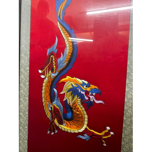 829 - Antique Framed Chinese Embroidered Dragon Silk Wall Panel