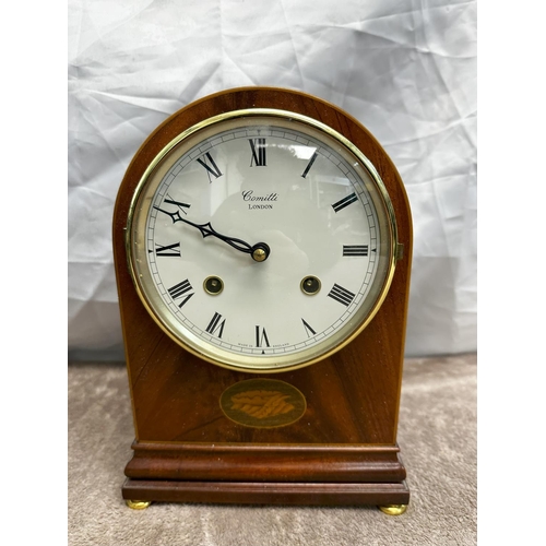 884 - A Very Good Quality Comitti of London 8 Day Mahogany Mantle Clock 15cm x 23cm