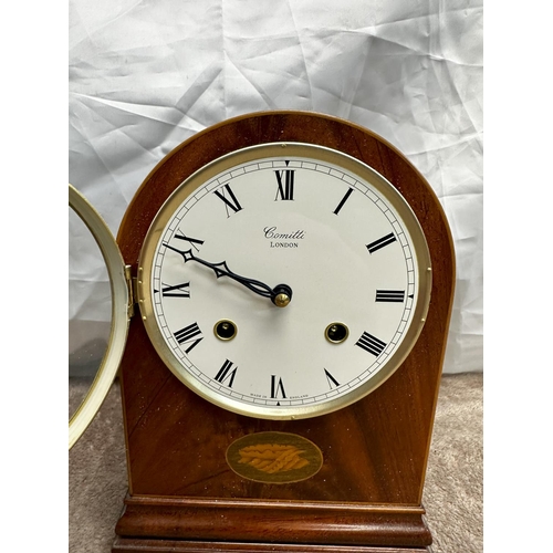 884 - A Very Good Quality Comitti of London 8 Day Mahogany Mantle Clock 15cm x 23cm