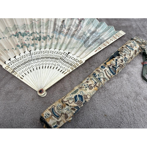 885 - 19th Century Chinese Hand Painted Bone/Paper Hand Fan