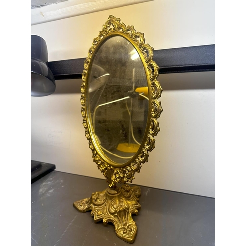 887 - Vintage Heavy Brass Table Mirror