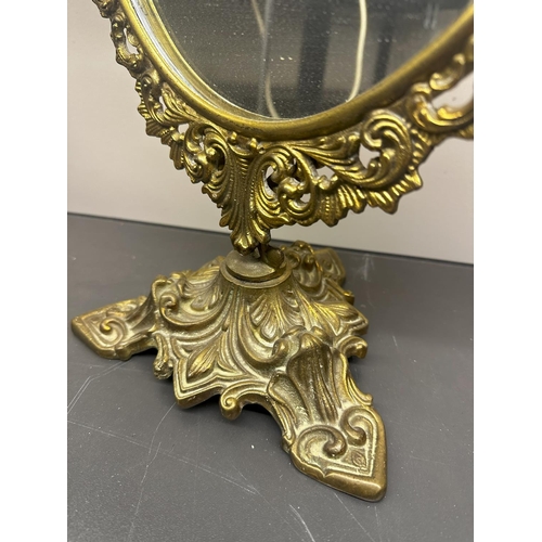 887 - Vintage Heavy Brass Table Mirror